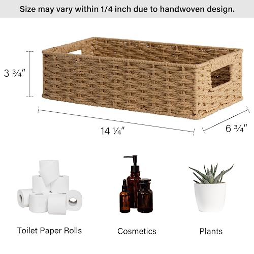 StorageWorks Toilet Paper Basket with Built-in Handles, Light Brown Round Paper Rope Baskets for Bathroom, 14 ¼"L x 6 ¾"W x 3 ¾"H, 1 Pack - color: Light Brown
