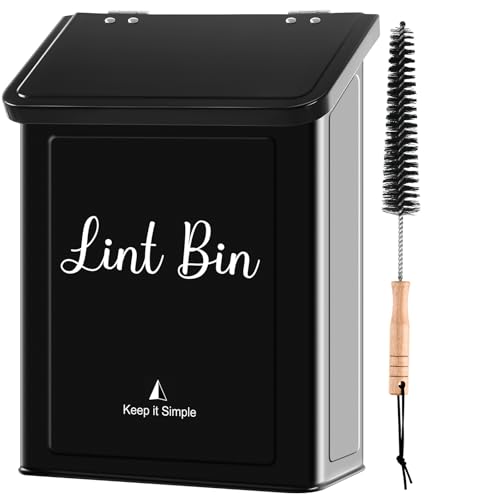 SUBEKYU Metal Magnetic Lint Bin for Laundry Room, Wall Mounted Lint Box Holder Trash Can with Lid for Dryer, Black - color: Black