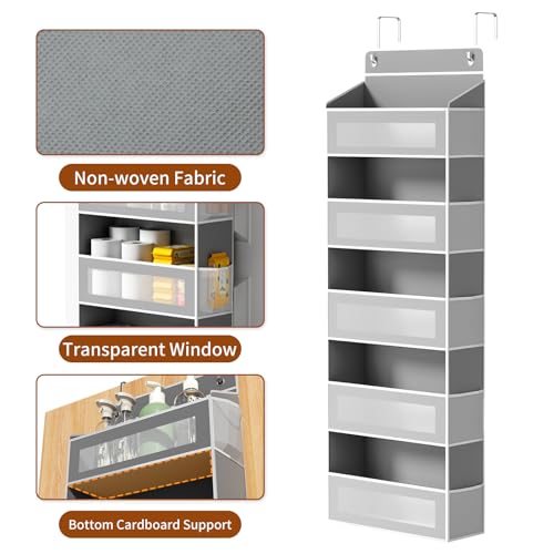Over The Door Organizer, Over the Door Storage with 5 Large 10 Side Pockets, Hanging Door Organizer 44 lb Load Behind Door Storage, Hanging Shelf for Closet Wall Bedroom Bathroom Nursery, 5-Tier Grey