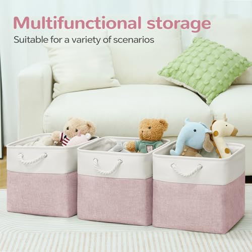 12 x 12 Inch Cube Storage Bins, 4 Pack Fabric Storage Basket with Handles, Foldable Boxes Organizer for Shelf Baskets for Home, Clothes (White/Pink) - color: WhitePink, size: 12inX12inX12in-4P