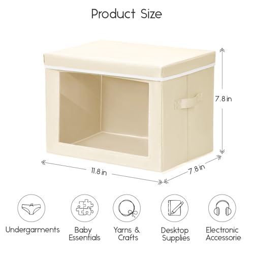 Homsorout Storage Bins with Lids - Small Fabric Organizers with Window, Collapsible Storage Bins for Clothes, Decorative Closet Organizers for Towels, Tshirt, 3 Pack, Beige - color: Beige, size: S(3-Pack)