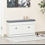 HOMCOM Modern Shoe Rack Bench for Entryway, Storage Organizer with Cushion, 2 Drawers, Adjustable Shelf, Holds 8 Pairs, White - color: White