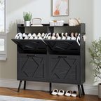 Nicetree Shoe Cabinet with 4 Flip Drawers, Hidden Shoe Rack Cabinet with Metal Legs, Farmhouse Narrow Shoe Storage Cabinet for Entryway, Foyer, Hallway, Black with Hook - color: Black, style: 4-Drawers