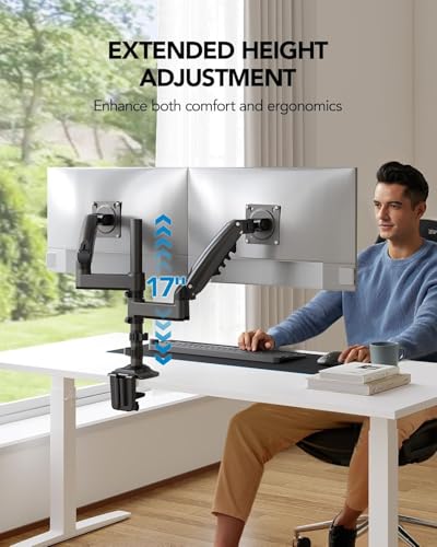 HUANUO 17-32 Inch Dual Monitor Stand, Vertical Dual Monitor Mount, Monitor Stand 2 Monitors, Ergonomic Adjustable Tilt/Swivel/Rotate, Weight Max 19.8 lbs, VESA 75/100mm