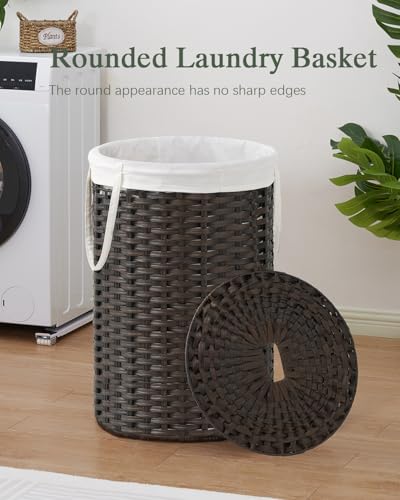SETVSON Large Laundry Hamper Laundry Basket Round 34.3 Gal (130 L) Handwoven Wicker Laundry Baskets Rattan Laundry Basket with Laundry Bag Handles 2 Mesh Bags for Living Room Bedroom Brown - color: Brown, size: 130L
