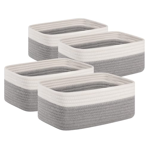OIAHOMY 4 Pack Storage Baskets for Organizing, Small Bins for Shelves, Cute Decorative Storage Bins, Organizer Baskets for Gifts Empty, 11.8''Lx7.8''Wx4.7''H, Grey/White - color: Grey/White, size: 11.8"*7.8"*4.7"