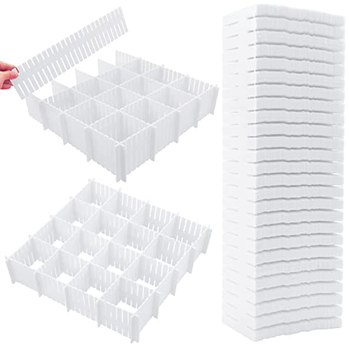 45 Pack Drawer Dividers, Plastic Adjustable Drawer Storage Organizer for Tidying Clutter Socks, Underwear, Makeup, Kitchen, Dresser White - color: White