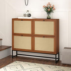Shoe Cabinet, Shoe Storage Cabinet with 4 Flip Drawers, Freestanding Shoe Organizer Shoe Rack for Entryway, Hallway, Living Room (Walnut - 8 Tiers) - color: Walnut - 8 Tiers