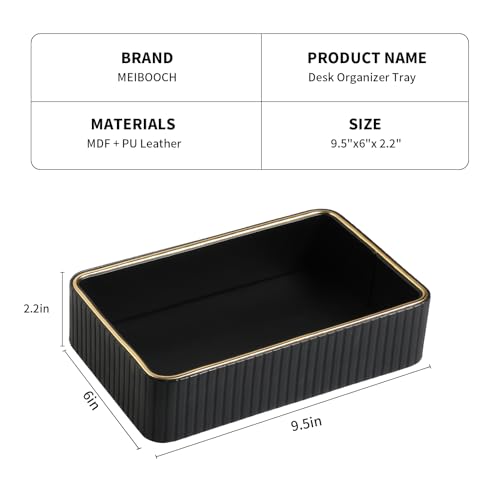 Desk Organizer Tray, PU Leather Nightstand Organizer Perfume Valet Tray for Men Women, Decorative Vanity Trays Trinket Dish Key Bowl for Entryway Table (Black, Small) - color: Black, size: 9.5" x 6" x 2.2"
