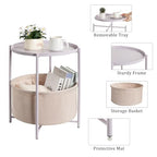 danpinera Round Side Table with Fabric Storage Basket, Metal Side Table Small Bedside Nightstand with Removable Tray Top for Living Room, Bedroom, Nursery, Laundry, Light Violet - color: Light Violet