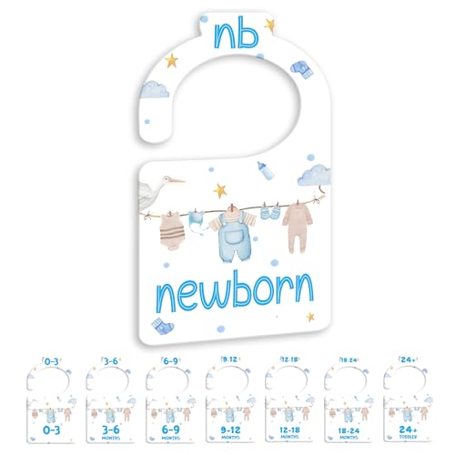 JMOST Boy Baby Closet Dividers for Nursery Closet Organizer, Newborn to 24 Months Size Clothes, Bule Hangers with Size Dividers, Double Sided - color: Bule