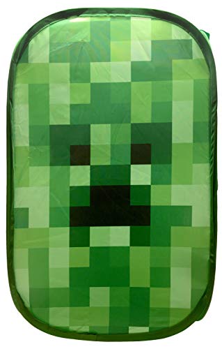 Jay Franco Minecraft Creeper Pop Up Hamper - Mesh Laundry Basket/Bag with Durable Handles, 22" x 14" - color: Green - Minecraft