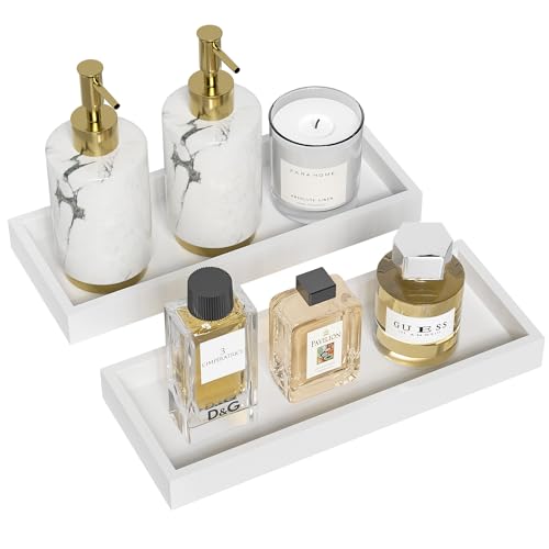 ZHWS Bathroom Vanity Tray for Countertop Decor Perfume Jewelry Toiletries, Toilet Tank Tray for Candle Bamboo Kitchen Tray for Soap Dispenser Spice Coffee Set of 2 11.3’’L x 4.4’’W x 1.14’’H - color: White, size: 2 Pack 11.3 x 4.4 x 1.14 inch