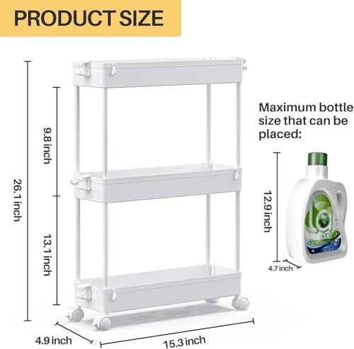 SPACEKEEPER Slim Rolling Storage Cart, 3 Tier Bathroom Storage Organizer Laundry Room Utility Cart Mobile Shelving Unit, Multi-Purpose for Kitchen Office Bathroom Laundry Narrow Places, White - color: White