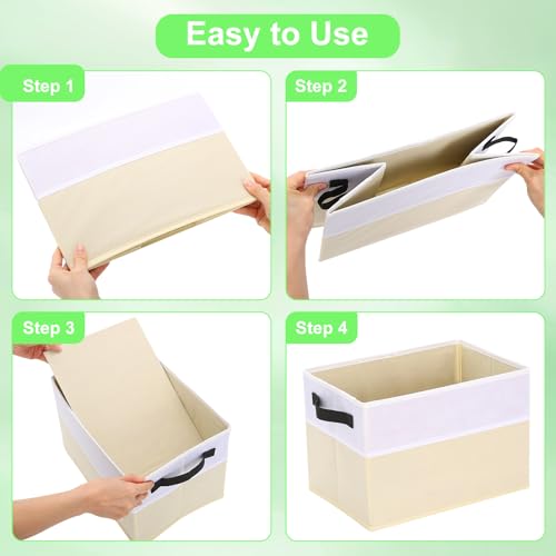 Large Shelf Storage Bins [4 Pack],Decorative Collapsible Storage Basket,Fabric Closet Organizer and Home Storage Cubes with Handles for Organizing Books, Clothes, Toys, Nursery（Beige） - color: Beige 4 Pack