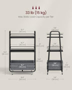 VASAGLE LILEA Collection - Storage Cart with Fabric Basket, 3-Tier Rolling Utility Cart with Wheels and Shelves, for Living Room Bedroom Kitchen, Ebony Black and Slate Gray ULRC001BE02 - color: Ebony Black + Slate Gray, style: 16.9"D x 11.8"W x 31.9"H