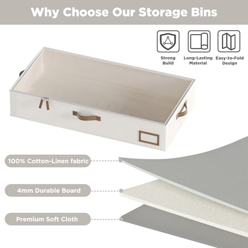 Under Bed Storage, Under Bed Storage Containers Bins for Clothes, Large Linen Underbed Closet Organization Bins, 2 Pack Collapsible Underbed Bin Dorm for Clothes, Sweater, Beige - color: Beige, size: 23.5"L x 12.5"W x 5"H