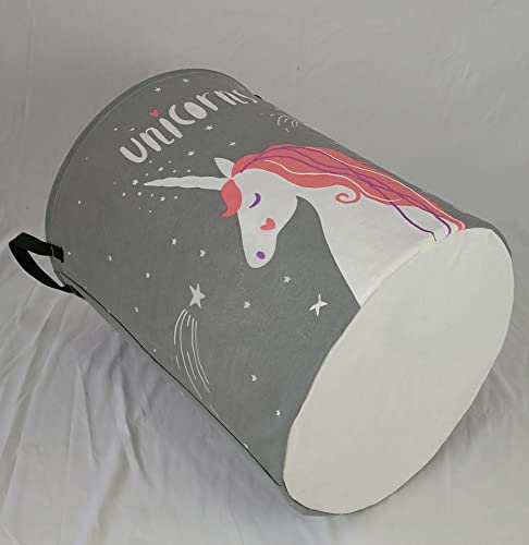 KUNRO Kids Laundry Hamper Clothes Gift Basket Storage Laundry Baskets Organizer Bin with Handles for Nursery Room (Grey Unicorn) - color: Grey Unicorn