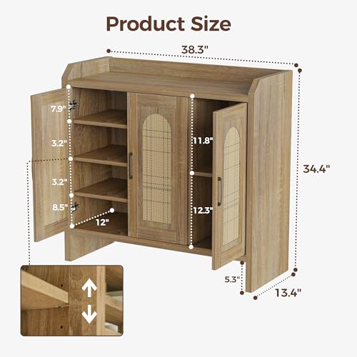 Mericonia Rattan Shoe Storage Cabinet, Farmhouse Shoe Cabinets Storage for Entryway, Boho Wooden Shoe Rack with 3 Doors for Entryway, Hallway (Natural, 3 Door) - color: Natural, size: 3 Door