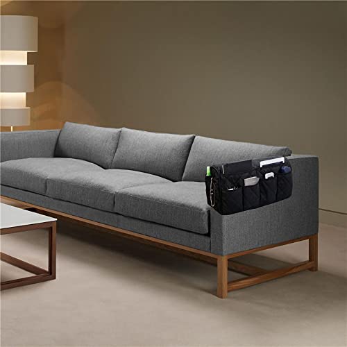 Black Sofa Armrest Organizer with 14 Pockets for Recliners Armrest Covers for Remote Control Holder for Couch Organizer Armchair Cover with Pockets for Phone Ipad Keys Magazine Storage - color: Black