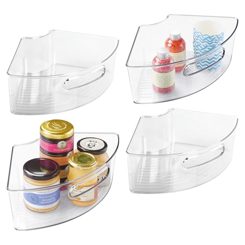 iDesign Plastic Lazy Susan Cabinet Storage Bin, 1/4 Wedge Container for Kitchen, Pantry, Counter, BPA-Free, 12.5 in x 6.75in x 4in Set of 4, Clear
