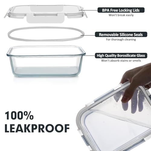 VERONES 30 Pieces Glass Meal Prep Containers Set, Stackable Food Storage Containers with Lids-Airtight Glass Lunch Containers，for Microwave, Oven, Freezer & Dishwasher,White - color: White