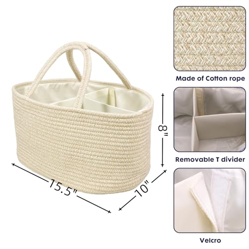 XUANGUO Large Baby Diaper Caddy Organizer for Girl Boy Rope Nursery Storage Bin Basket Portable Holder Tote Bag for Changing Table Car Travel Baby Shower Gifts Oatmeal - color: oatmeal, size: Large