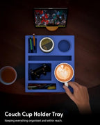 Couch Cup Holder Tray - Couch Organizer Caddy, Silicone Beach Caddy with Cup Holder, Sofa and Bed Drink Holder and Couch Tray Table for Snacks Beverage Remote (Blue) - color: Blue