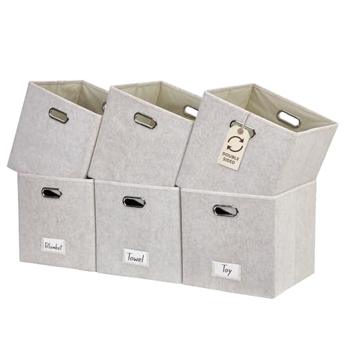 DECOMOMO Felt Storage Bins, 11 inch Cube Storage Bin with Labels for Shelves Kallax (Cube 11" / 6pcs, Beige) - color: Beige, size: Cube 11" / 6pcs