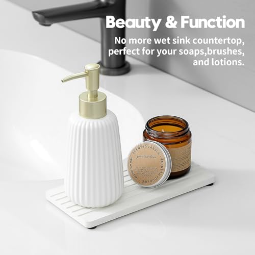 Razborci 2PCS Diatomite Quick Stone Drying Tray Mat for Bathroom & Kitchen Counter, Instant Dry Water Absorbent Drink Bar Coasters,Vanity Sink Caddy Organizer,Dish Soap Sponge Holder, Ivory,8"x3.8" - color: 2pc - 8"x 3.8" - Ivory