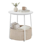 SONGMICS HOME Small Side Table, Round End Table, 2 Tier Nightstand with Basket, U Shaped Steel Legs, Easy Assembly, for Living Room, Bedroom, White and Brown - color: White + Brown, size: 1 pack