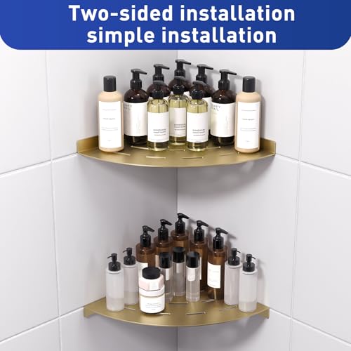Corner Shower Shelves Load Capacity 40 Lbs 304 Stainless Steel Shelf for Shower Will Not Rust 8in Shower Corner Shelf Brushed Gold Drilling Installation - color: Brushed Gold