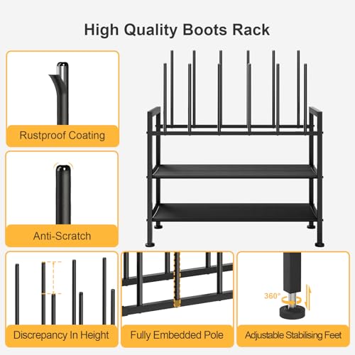DIMJ Free Standing Shoe Racks - 4-Tier Boot Rack, Black Metal Boot Storage Organizer Tall Boots, Tall Boot Organizer for Closet, Multiuse Shoe Rack for Boots, Sneakers,Fit for 6 Pairs Boots, Black - size: 1 Pack - 4-Tier 6 Pair