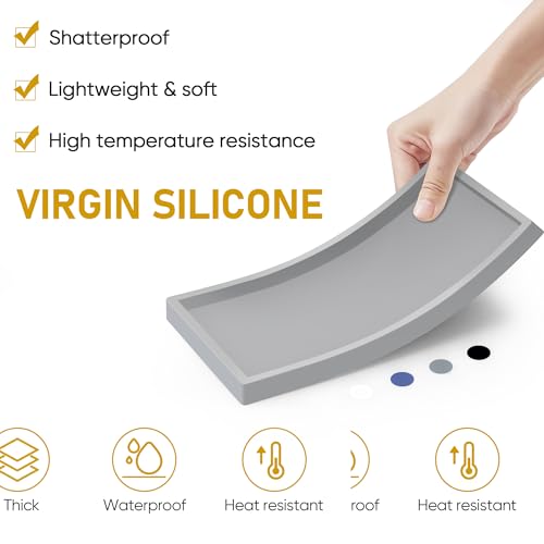 EG-SIPRO High-Grade Thickened Silicone Rectangle Bathroom Vanity Tray - Shatterproof Durable Soap Dispenser Tray for Countertop - color: Gray, size: Small-7.8*3.9 in