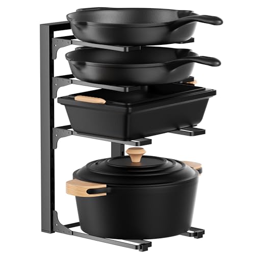 MUDEELA Pots and Pans Organizer under Cabinet 15.75" Tall, 4-Tier Heavy Duty Pan Organizers inside Cabinet Kitchen Storage, Adjustable Pot Rack Holds up to 44 LB Cast Iron Skillets Shallow Cookware - style: 4-Tier