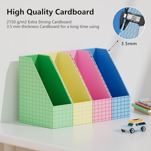 JiaWei Magazine File Holder Foldable Storage Boxes for Documents - Set of 2 Cardboard Magazine Rack Made of 2150 g/m² 10.5 cm Wide，Desk Organizer for Classroom, Home, and Office - Pink - color: Pink