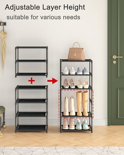 HITHIM 4 Tiers Small Shoe Rack,Narrow Stackable Shoe Shelf Organizer,Sturdy Shoe Stand, Non-Woven Fabric Metal Shoe Racks for Entryway, Doorway and Bedroom Closet - size: 4-tier