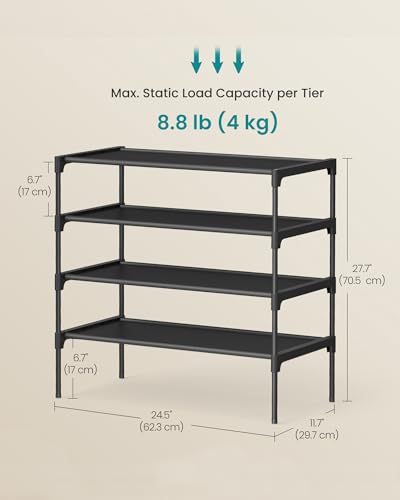 SONGMICS Shoe Rack, 4-Tier Shoe Storage Organizer, Space-Saving, 11.7 x 24.5 x 27.7 Inches, Entryway, Metal Frame, Non-Woven Fabric Shelves, Ink Black ULSH024BH01 - color: Ink Black, size: 4 Tiers (24.5"W)