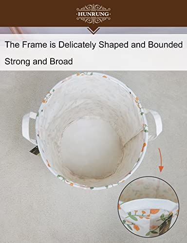 Collapsible Fabric Storage Basket, Waterproof Laundry Hamper with Handles, Round Storage Bin for Clothes Toys, Foldable Organizer for Bedroom Nursery Bathroom(Round-Orange Flower) - color: Round-Orange Flower