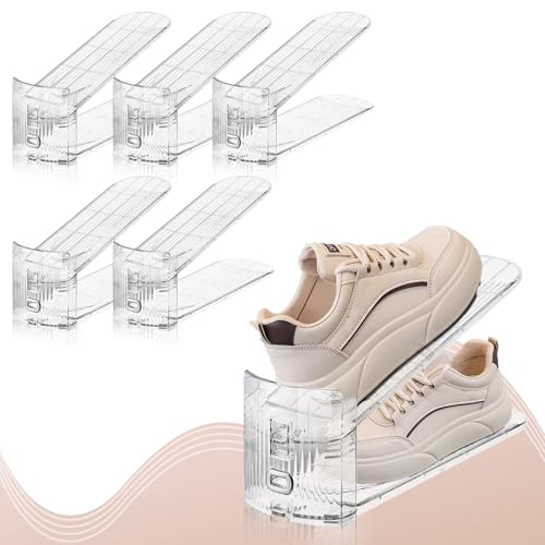 FENRUNXU Shoe Slots Organizer for Closet,6 Pack Shoe Stacker Shoe Rack Organizer for Closet Space Saver Storage Shoe Holder Organization(Transparent) - color: Transparent, size: 6 Pack