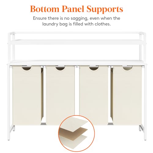 Lifewit Laundry Hamper 4 Section, 168L Pull out Laundry Clothes Basket Organizer with Large Top Shelf and 4 Removable Bags and Handles for Laundry Room Bedroom Bathroom, White with Shelves - color: White, style: Laundry hamper with shelves