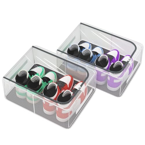 Stackable Storage Boxes with Clear Lids, 15.8-Inch Closet Storage Container with Metal Frame for Shoe, Boot, ﻿Sneaker (2 Pack, 19Qt, 15.8x11.8x6in) - style: 2 Pack
