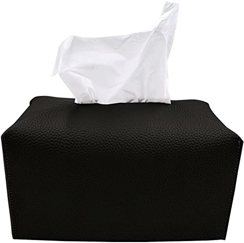 Carrotez Tissue Box Cover, [Refined] Modern PU Leather Rectangular Tissue Box Holder - Decorative Holder/Organizer for Bathroom Vanity Countertop, Night Stands, Office Desk 9.5"X5"X5" - Black - color: Black, size: [Rectangular]