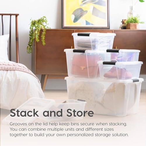IRIS USA 13 QT Plastic Storage Box with Lid and Latches - 4 Pack - BPA-Free, Discreet Organizing Solution, Durable Nestable Stackable Containers, Secure Pull Handle - Pearl - size: 13 Qt, style: 4 Pack