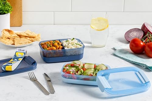 Ello 2-Pack Lunch Stack Plastic Food Storage Container Bento Box with Airtight, Leak-Proof Locking Plastic Lids and Silicone Base, BPA-Free, Freezer, Microwave, and Dishwasher Safe, Blueberry - color: Blueberry