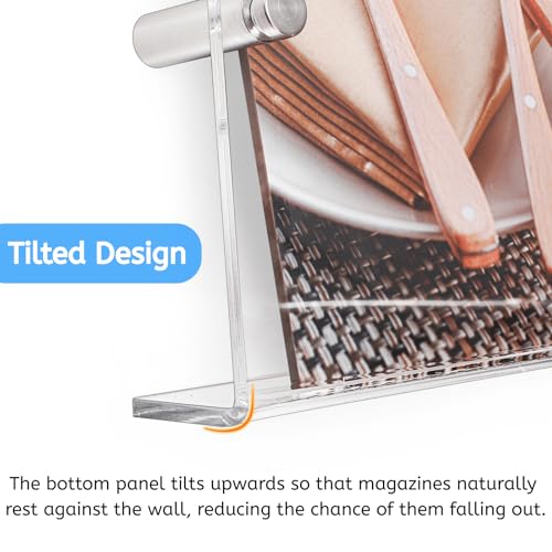 Youeon 2 Pcs Clear Acrylic Magazine Holder Wall Mount, 17 Inch Hanging Magazine Rack with Hardware, Floating Bookshelf Brochure Display Organizer for Home, Office, Reception Area