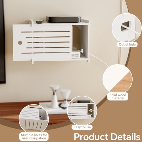 Wooden WiFi Router Storage Box Hider Shelf, Decorative Projector Box Hider Rack Countertop, for Cable, Modem, Internet, Router Power Cover Storage Organizer Cabinet Wall Mounted, Solid Wood - color: White, size: Large
