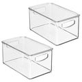 mDesign Plastic Deep Storage Bin Box Container with Lid and Built-In Handles - Organization for Fruit, Snacks, or Food in Kitchen Pantry, Cabinet, or Cupboard, Ligne Collection, 2 Pack, Clear - size: 10.6 x 6.2 x 5.2 (Pack of 2)