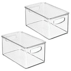mDesign Plastic Deep Storage Bin Box Container with Lid and Built-In Handles - Organization for Fruit, Snacks, or Food in Kitchen Pantry, Cabinet, or Cupboard, Ligne Collection, 2 Pack, Clear - size: 10.6 x 6.2 x 5.2 (Pack of 2)