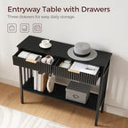 MAHANCRIS Console Table with 2 Drawers, Narrow Long Entry Table with Storage Shelf, 2-Tier Fluted Entryway Table with 2 Drawers, for Entryway, Living Room, Foyer, Hallway, Office, Black CTHB5101 - size: 11.8"D x 39.4"W x 32.3"H